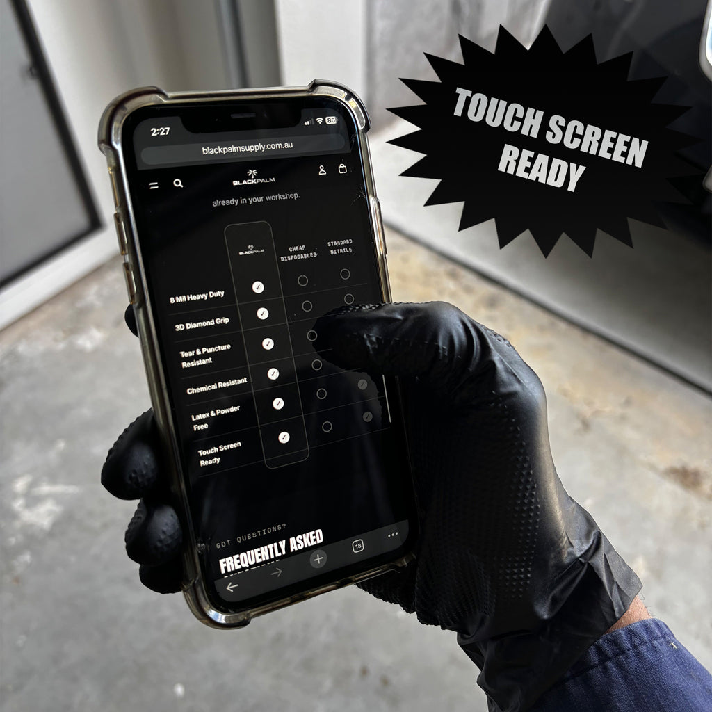 BLACKPALM Heavy Duty Black Nitrile Gloves - Diamond Grip