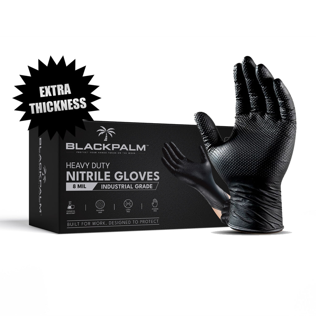 BLACKPALM Heavy Duty Black Nitrile Gloves - Diamond Grip